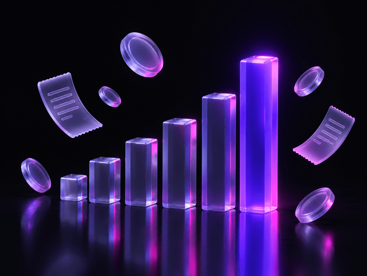 A glass bar chart rising